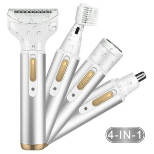 4 in 1 Electric Razor for Women Cordless Hair Removal Ladies Shaver Painless Body Hair Trimmer Remover Rechargeable Epilator for Bikini Facial Nose Ear Eyebrows Leg Armpit Clipper Grooming Groomer Kit