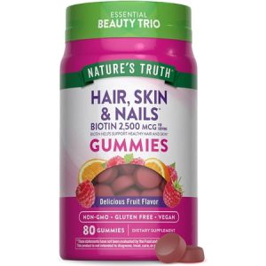 Hair Skin and Nails Gummies | 80 Count | 2500mcg of Biotin | Vegan  Non-GMO  Gluten Free Supplement | Vitamin for Women & Men | by Nature s Truth