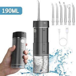 FETERVIC Water Flosser [Cordless Portable] Oral Irrigator Water Teeth Cleaner Pick  Telescopic Water Tank  3 Modes 5 Jets & IPX7 Waterproof  Braces Care Travel Home Use Water Flosser for Teeth (Black)