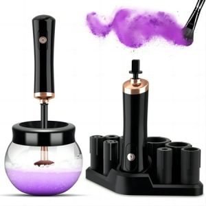 KKL Electric Makeup Brush Cleanser Machine Portable Automatic Cosmetic Brushes Cleaner for Beauty Makeup Brush Set Liquid Foundation Contour Eyeshadow(Black)