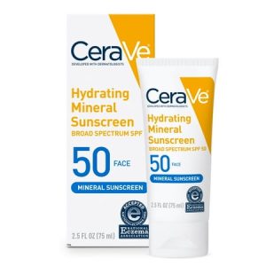 CeraVe Hydrating Face Mineral Sunscreen Lotion SPF 50 for All Skin Types  2.5 fl oz