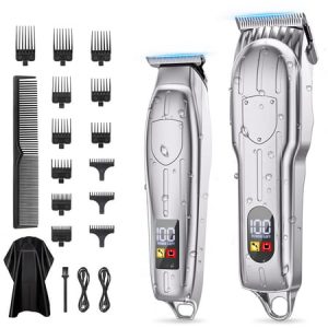 Hair Clippers for Men  Professional Cordless Beard Trimmer Set  Rechargeable Barber Hair Cutting Grooming Kit & Zero Gap T-Blade Trimmer Combo with LED Display  13 Premium Guards for Men Family Gift