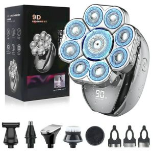 9D Head Shavers for Bald Men  Anti-Pinch Electric Razor  6-in-1 Men’s Grooming Kit Beard Nose Hair Trimmer  IPX7 Waterproof Rechargeable Electric Shaver W/ LED Display  Travel Lock for Father Husband