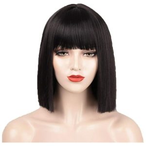 Wigs for Women Women s Wig Short Straight Hair With Flat Bangs Bob One Cut Wig Headcover Wigs Human Hair
