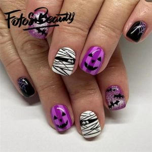 Fofosbeauty 24pcs Press on Nails  Artificial Acrylic Nails for Salon Quality in Seconds Almond Ghostface Bat Spider Web
