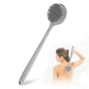 SUWU Silicone Back Scrubber for Shower Bath Body Brush with Long Handle  BPA-Free  Hypoallergenic  Eco-Friendly for All Skin Back Cleaning Wash for Men Women(Gray)