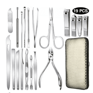 19 Pcs Stainless Steel Manicure Kit Nail Clippers Pedicure Kit Grooming Kit Tool Professional Pedicure Kit Functional Travel Nail Care Kit Stainless Steel Fingernail & Toenail Clippers Set