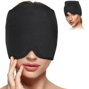 ATUPEN Migraine Relief Cap – Ice Head Wrap Hot Cold Swelling Therapy Hat Ice Pack Cool Gel Mask for Face Eyes Headache Black