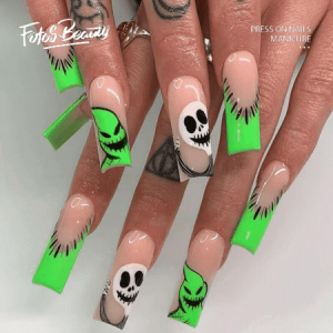 Fofosbeauty 24pcs Press on False Nails Tips  Coffin Fake Nails  Ghost Green