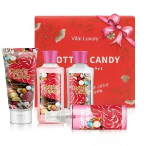 Vital Luxury Bath & Body Kit Cotton Candy Scent for Unisex Skincare Gift Home Spa Set with Body Lotion Mist Gel and Hand Cream