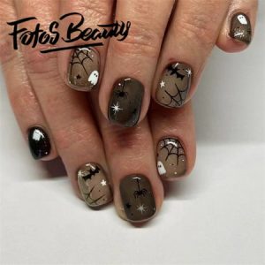 Fofosbeauty 24pcs Press on Nails  Artificial Acrylic Nails for Salon Quality in Seconds Almond Spider Web Ghost Bat