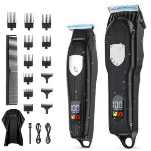 Hair Clippers for Men  Professional Cordless Beard Trimmer  Rechargeable Barber Hair Cutting Grooming Kit & Zero Gap T-Blade Trimmer Combo with LED Display  13 Premium Guards for Men Family Gift