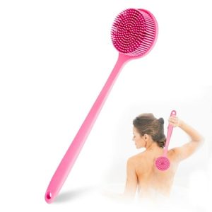 SUWU Silicone Back Scrubber for Shower Bath Body Brush with Long Handle  BPA-Free  Hypoallergenic  Eco-Friendly for All Skin Back Cleaning Wash for Men Women(Pink)
