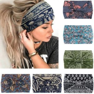 ZOUYUE Wide Headbands for Women No Slip African Boho Headbands Solid Bandana Headbands Elastic Yoga Workout Sweat Bands Running Sport Turban Knotted Headwraps Pack of 6