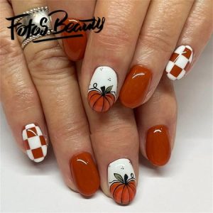 Fofosbeauty 24pcs Press on Nails  Artificial Acrylic Nails for Salon Quality in Seconds Almond Pumpkin Plaid Orange