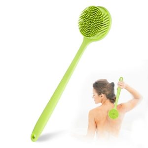 SUWU Silicone Back Scrubber for Shower Bath Body Brush with Long Handle  BPA-Free  Hypoallergenic  Eco-Friendly for All Skin Back Cleaning Wash for Men Women(Green)