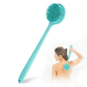 SUWU Silicone Back Scrubber for Shower Bath Body Brush with Long Handle  BPA-Free  Hypoallergenic  Eco-Friendly for All Skin Back Cleaning Wash for Men Women(Blue)