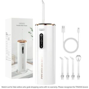 TINANA Water Dental Flosser: Portable Cordless Electric Water Flosser with 5 Jet Tips  3 Modes Rechargeable Oral Irrigator with 280ml Water Tank  IPX7 Waterproof for Teeth Cleaning-All White